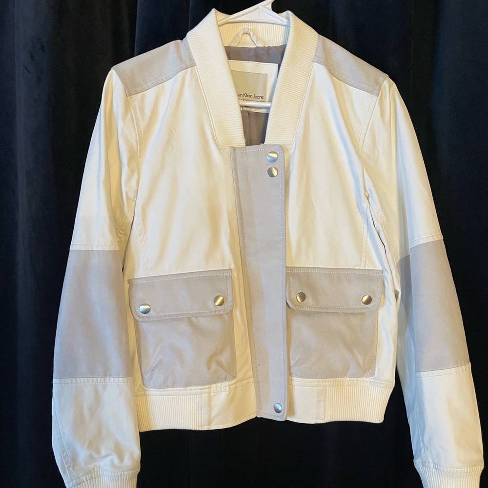Calvin Klein cream leather and suede jacket.